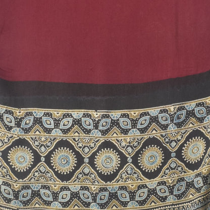 Ajrakh Modal Silk Part Natural Dye Half Plain Dyeing Hand Block Print Stole With Tassels - 2.1 Mtr Length    -  SKU : AI2690BB
