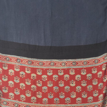 Ajrakh Modal Silk Part Natural Dye Half Plain Dyeing Hand Block Print Stole With Tassels - 2.1 Mtr Length    -  SKU : AI26902R