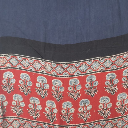 Ajrakh Modal Silk Part Natural Dye Half Plain Dyeing Hand Block Print Stole With Tassels - 2.1 Mtr Length    -  SKU : AI26902T