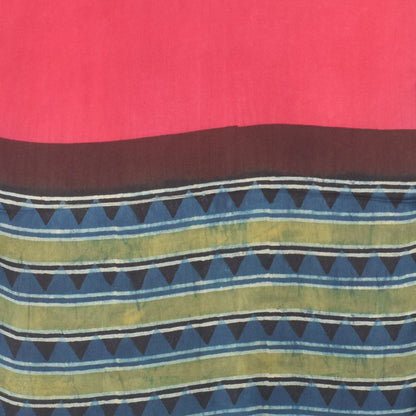 Ajrakh Modal Silk Part Natural Dye Half Plain Dyeing Hand Block Print Stole With Tassels - 2.1 Mtr Length    -  SKU : AI2690BE