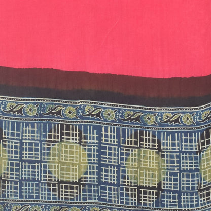 Ajrakh Modal Silk Part Natural Dye Half Plain Dyeing Hand Block Print Stole With Tassels - 2.1 Mtr Length    -  SKU : AI2690BI