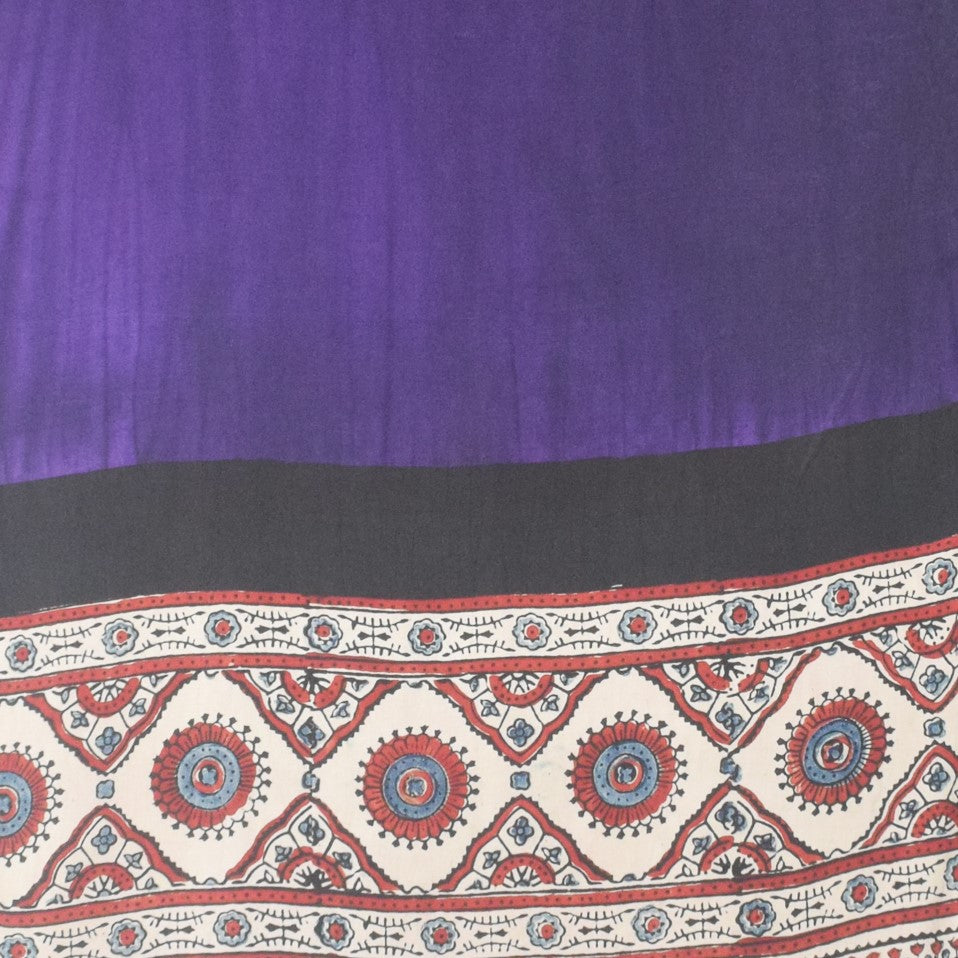 Ajrakh Modal Silk Part Natural Dye Half Plain Dyeing Hand Block Print Stole With Tassels - 2.1 Mtr Length    -  SKU : AI26902J