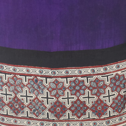 Ajrakh Modal Silk Part Natural Dye Half Plain Dyeing Hand Block Print Stole With Tassels - 2.1 Mtr Length    -  SKU : AI26902L