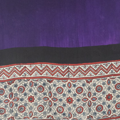 Ajrakh Modal Silk Part Natural Dye Half Plain Dyeing Hand Block Print Stole With Tassels - 2.1 Mtr Length    -  SKU : AI26902M