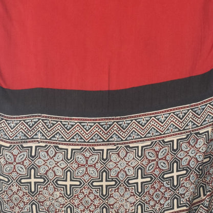Ajrakh Modal Silk Part Natural Dye Half Plain Dyeing Hand Block Print Stole With Tassels - 2.1 Mtr Length    -  SKU : AI26902X