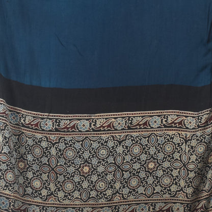 Ajrakh Modal Silk Part Natural Dye Half Plain Dyeing Hand Block Print Stole With Tassels - 2.1 Mtr Length    -  SKU : AI26902O