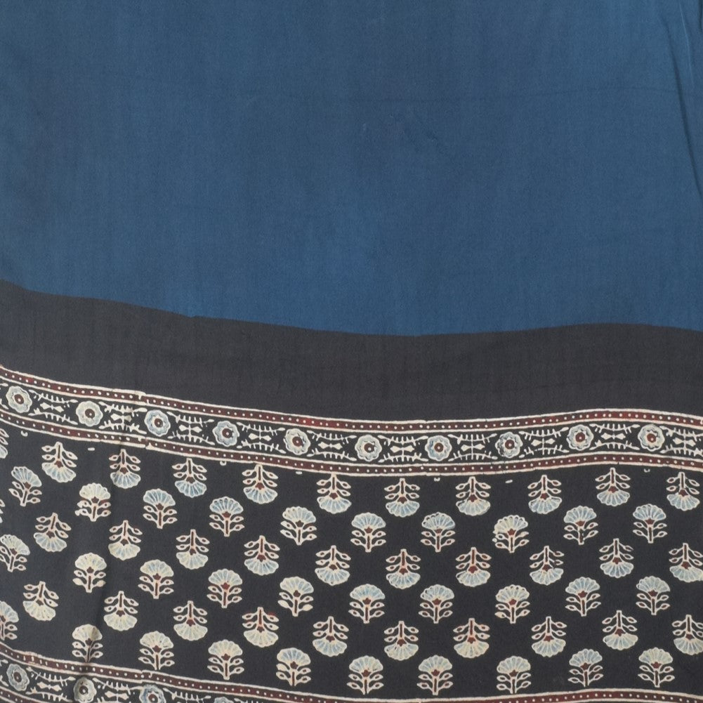 Ajrakh Modal Silk Part Natural Dye Half Plain Dyeing Hand Block Print Stole With Tassels - 2.1 Mtr Length    -  SKU : AI26902P
