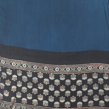 Ajrakh Modal Silk Part Natural Dye Half Plain Dyeing Hand Block Print Stole With Tassels - 2.1 Mtr Length    -  SKU : AI26902P