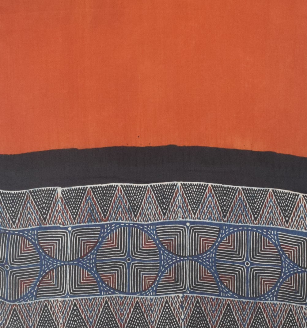 Ajrakh Modal Silk Part Natural Dye Half Plain Dyeing Hand Block Print Stole With Tassels - 2.1 Mtr Length    -  SKU : AI2690BG