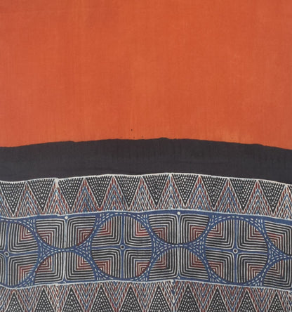 Ajrakh Modal Silk Part Natural Dye Half Plain Dyeing Hand Block Print Stole With Tassels - 2.1 Mtr Length    -  SKU : AI2690BG