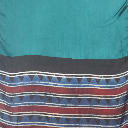 Ajrakh Modal Silk Part Natural Dye Half Plain Dyeing Hand Block Print Stole With Tassels - 2.1 Mtr Length    -  SKU : AI2690BH