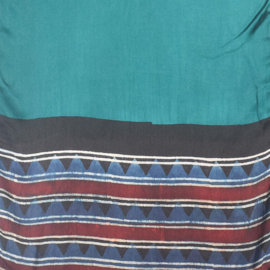 Ajrakh Modal Silk Part Natural Dye Half Plain Dyeing Hand Block Print Stole With Tassels - 2.1 Mtr Length    -  SKU : AI2690BH