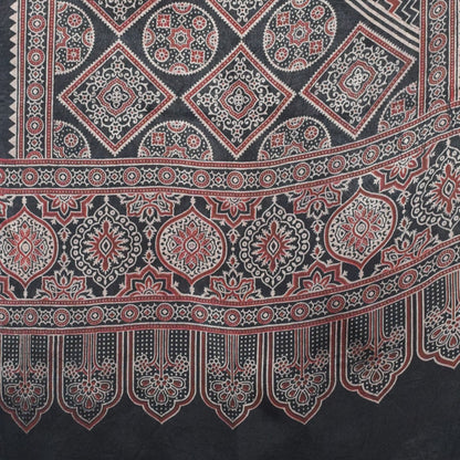 Ajrakh Mashru Silk Screen Print Hand Printed Stole  - 2.1 Mtr Length    -  SKU : JH24202B