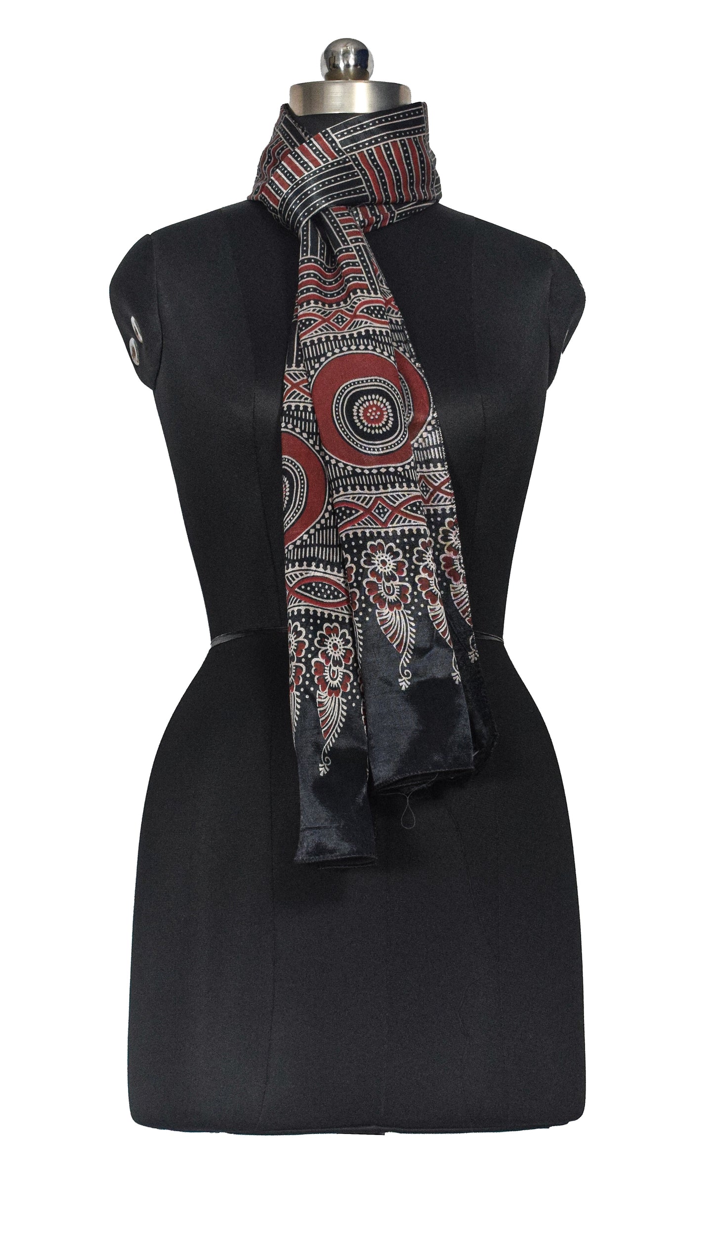 Ajrakh Mashru Silk Screen Print Hand Printed Stole  - 2.1 Mtr Length    -  SKU : JH24202F