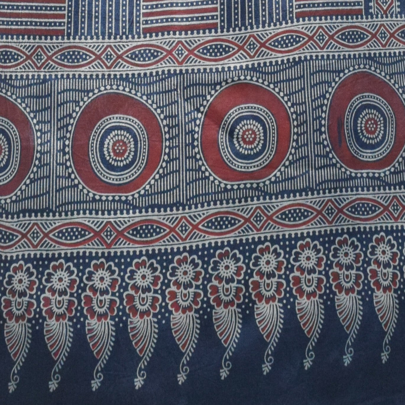 Ajrakh Mashru Silk Screen Print Hand Printed Stole  - 2.1 Mtr Length    -  SKU : JH24202E
