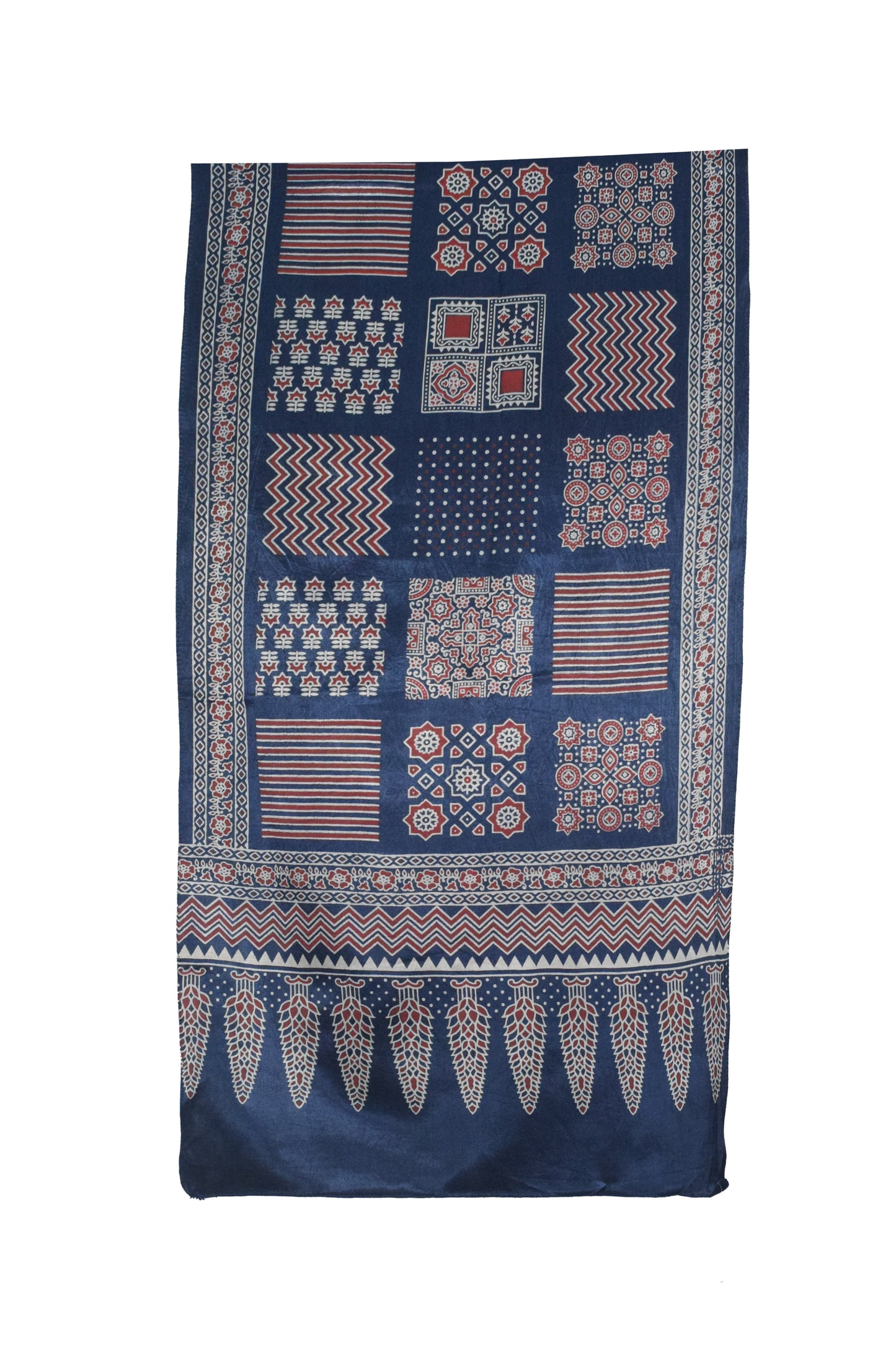 Ajrakh Mashru Silk Screen Print Hand Printed Stole  - 2.1 Mtr Length    -  SKU : JH24202H