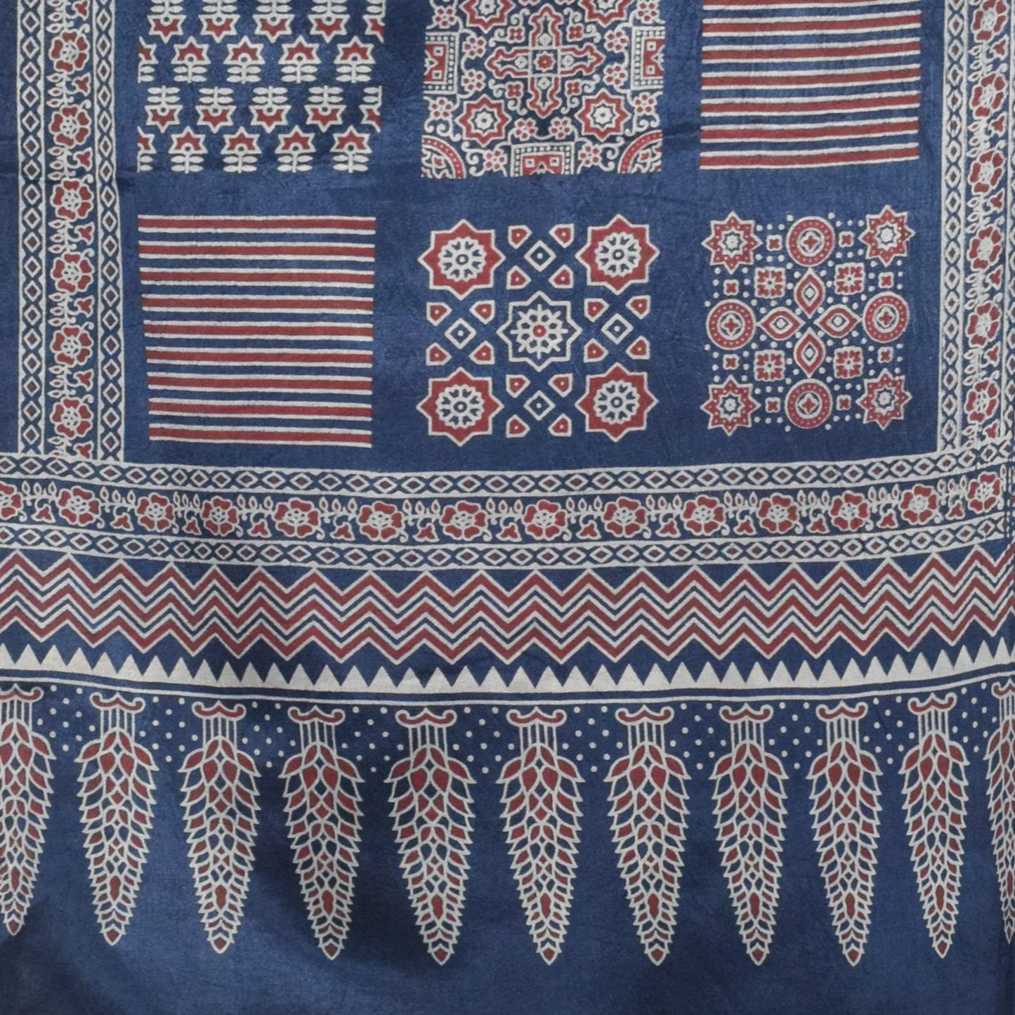 Ajrakh Mashru Silk Screen Print Hand Printed Stole  - 2.1 Mtr Length    -  SKU : JH24202H