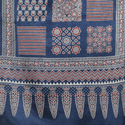 Ajrakh Mashru Silk Screen Print Hand Printed Stole  - 2.1 Mtr Length    -  SKU : JH24202H