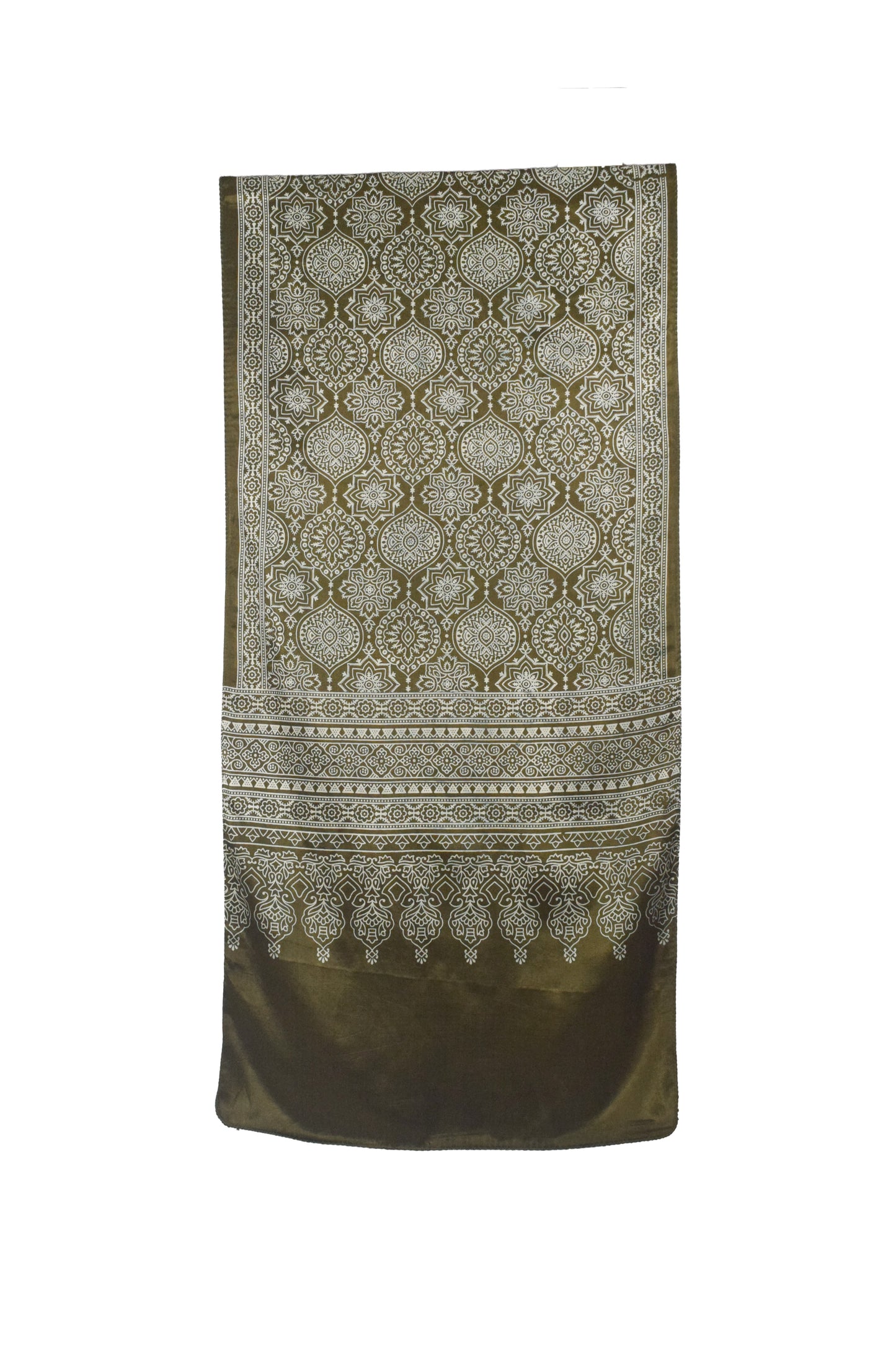 Ajrakh Mashru Silk Screen Print Hand Printed Stole  - 2.1 Mtr Length    -  SKU : JH26101E