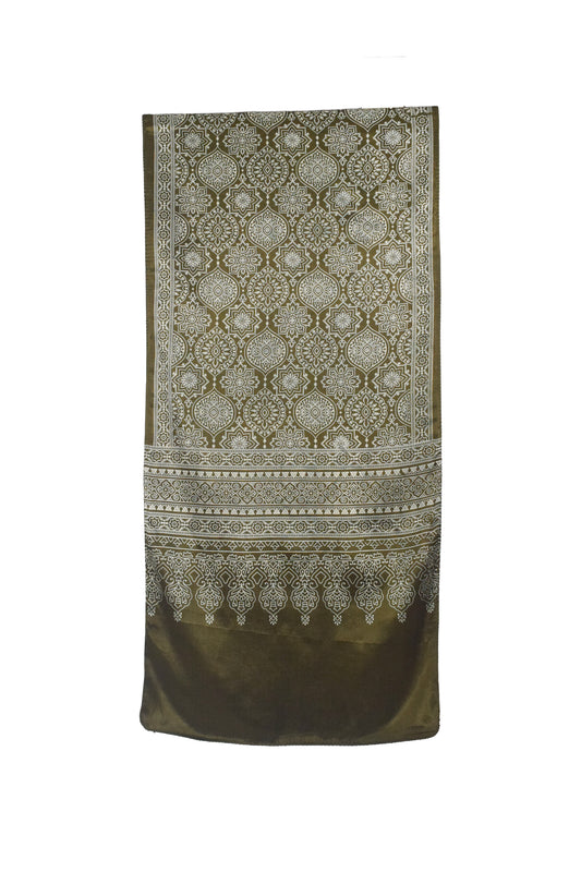Ajrakh Mashru Silk Screen Print Hand Printed Stole  - 2.1 Mtr Length    -  SKU : JH26101E