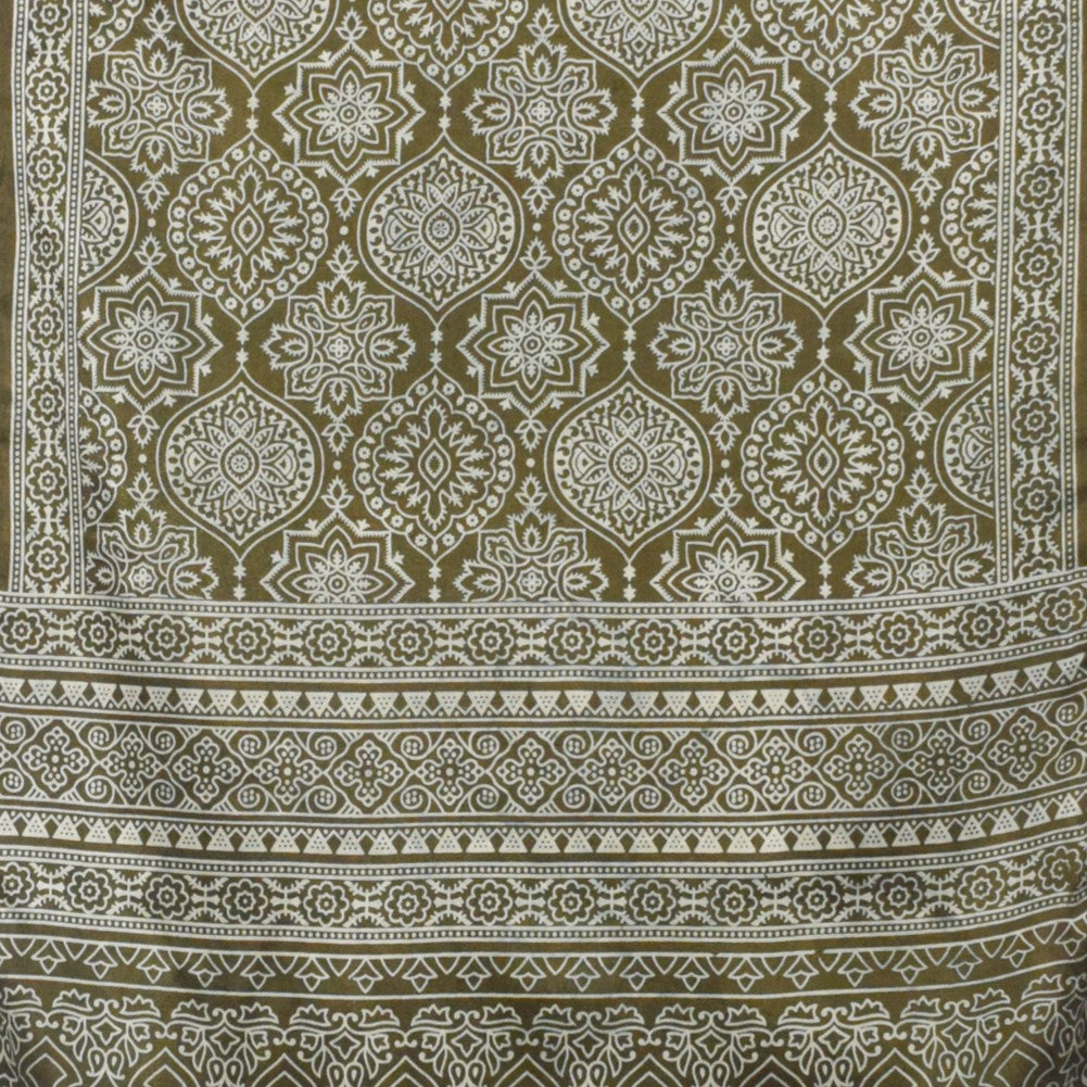 Ajrakh Mashru Silk Screen Print Hand Printed Stole  - 2.1 Mtr Length    -  SKU : JH26101E
