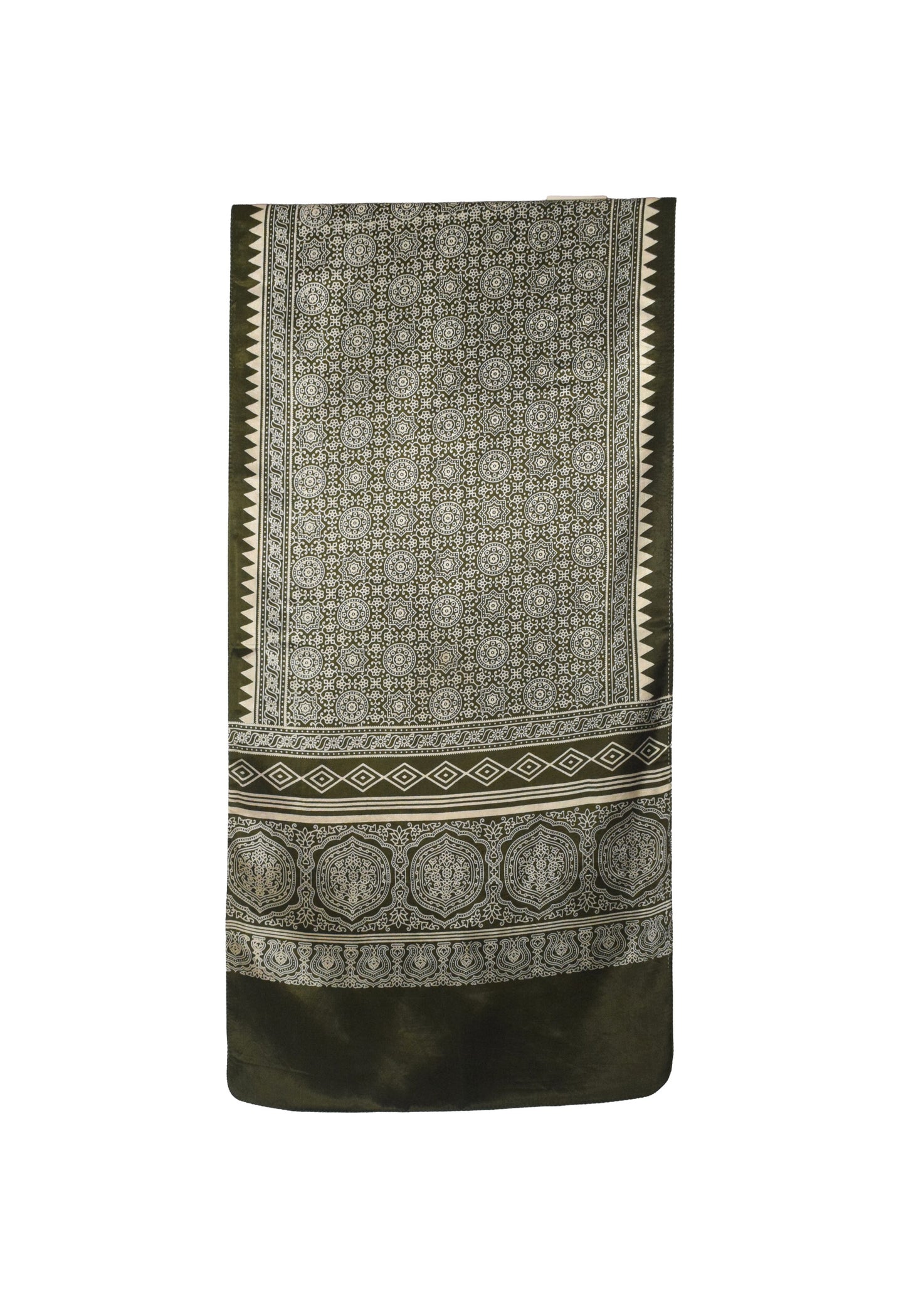 Ajrakh Mashru Silk Screen Print Hand Printed Stole  - 2.1 Mtr Length    -  SKU : JH26101G