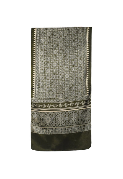 Ajrakh Mashru Silk Screen Print Hand Printed Stole  - 2.1 Mtr Length    -  SKU : JH26101G