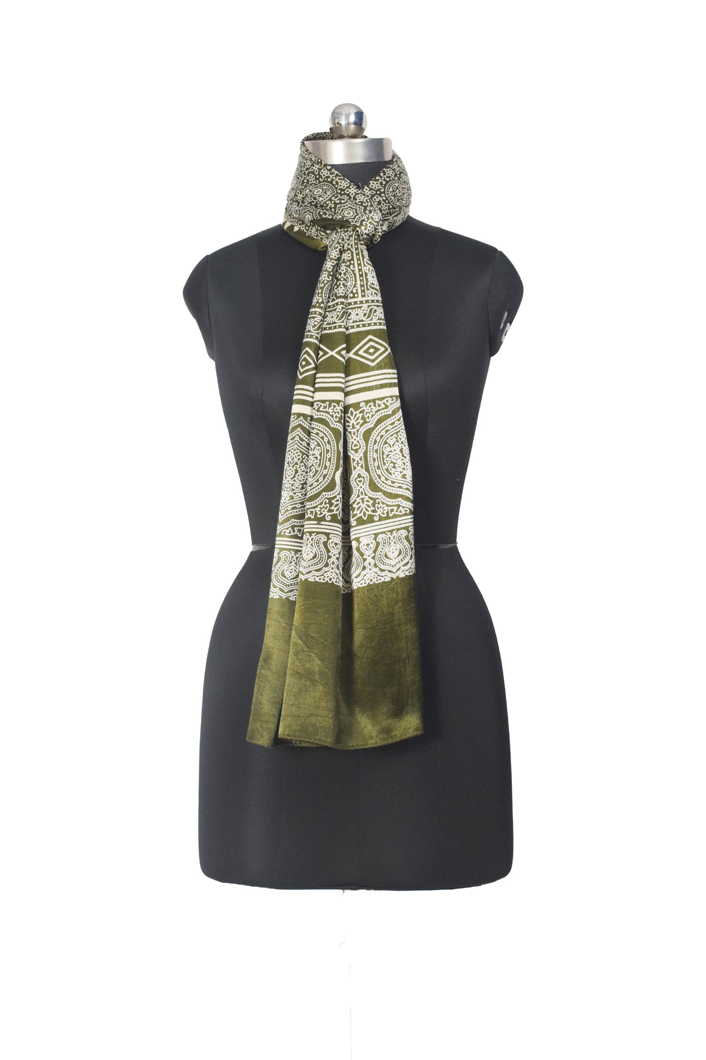Ajrakh Mashru Silk Screen Print Hand Printed Stole  - 2.1 Mtr Length    -  SKU : JH26101G