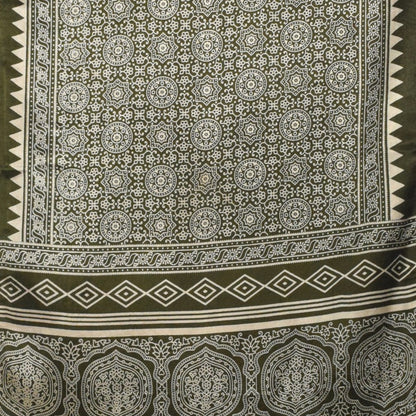 Ajrakh Mashru Silk Screen Print Hand Printed Stole  - 2.1 Mtr Length    -  SKU : JH26101G