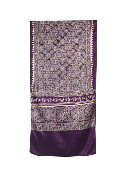 Ajrakh Mashru Silk Screen Print Hand Printed Stole  - 2.1 Mtr Length    -  SKU : JH26101D