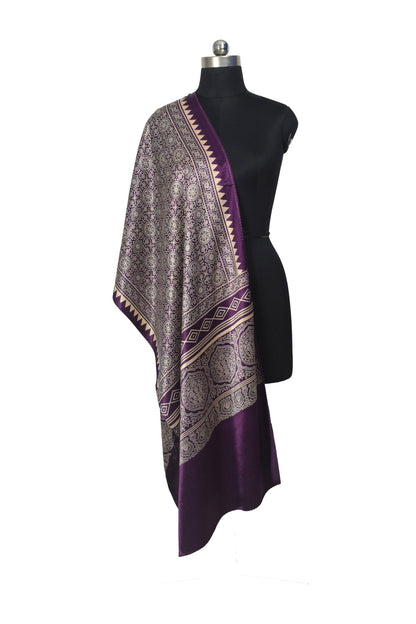 Ajrakh Mashru Silk Screen Print Hand Printed Stole  - 2.1 Mtr Length    -  SKU : JH26101D