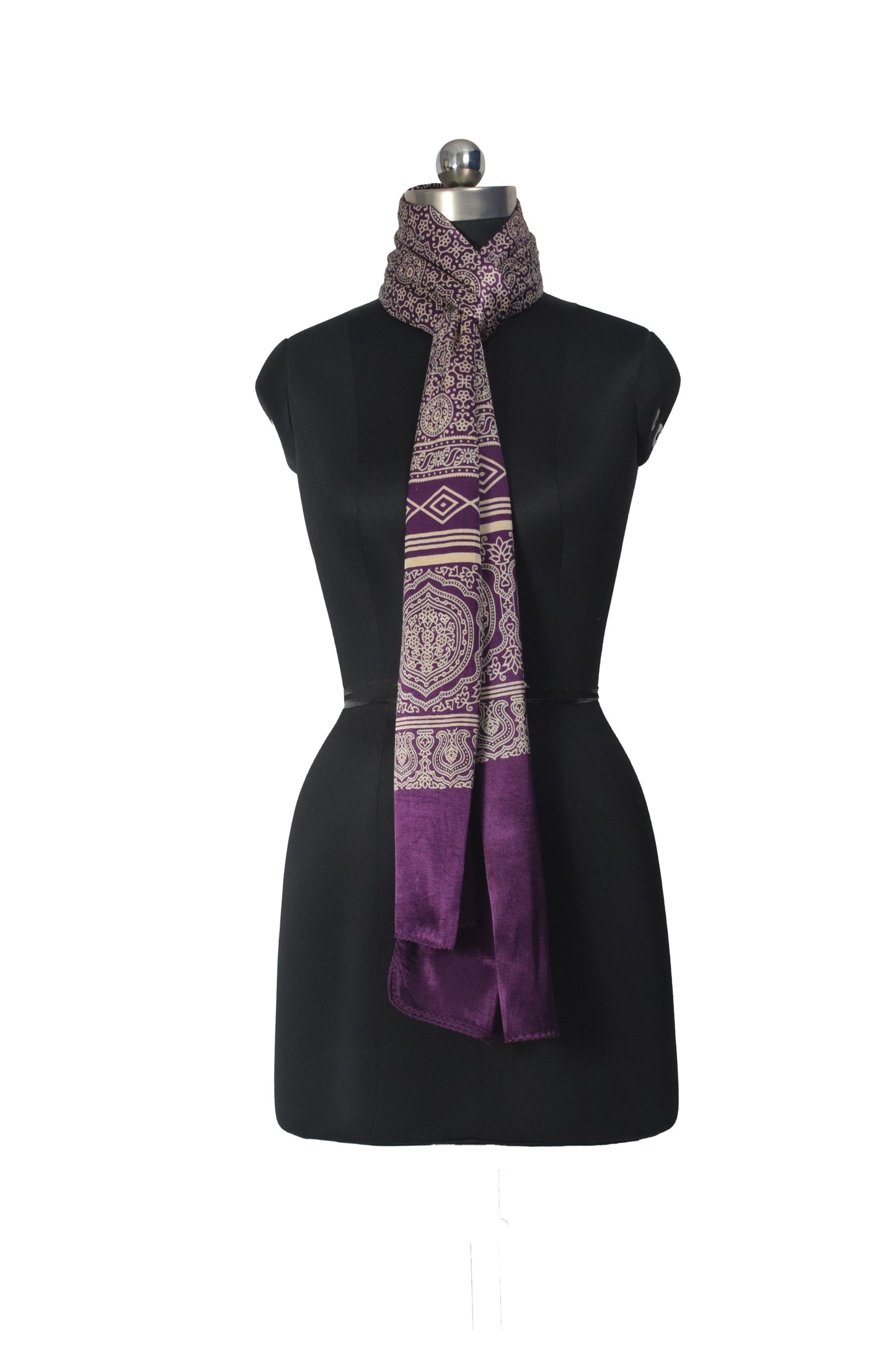 Ajrakh Mashru Silk Screen Print Hand Printed Stole  - 2.1 Mtr Length    -  SKU : JH26101D