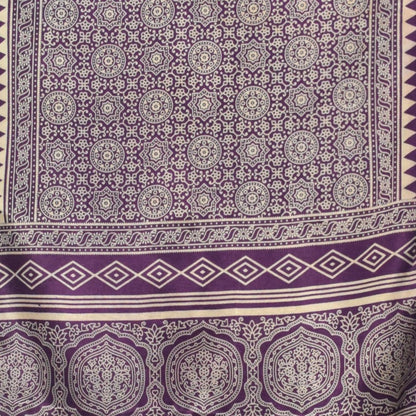 Ajrakh Mashru Silk Screen Print Hand Printed Stole  - 2.1 Mtr Length    -  SKU : JH26101D