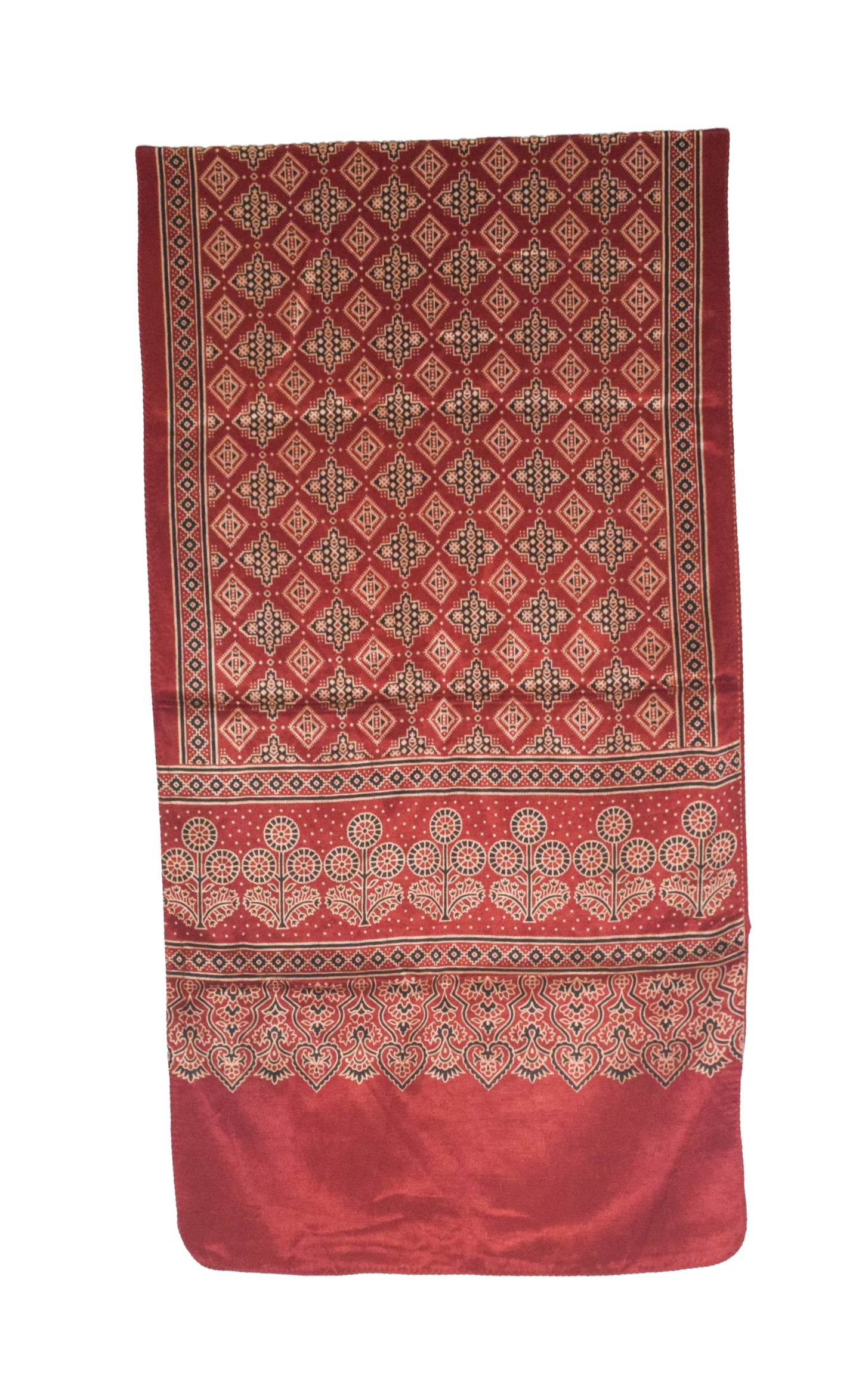 Ajrakh Mashru Silk Screen Print Hand Printed Stole  - 2.1 Mtr Length    -  SKU : EK13401A