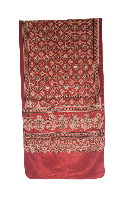 Ajrakh Mashru Silk Screen Print Hand Printed Stole  - 2.1 Mtr Length    -  SKU : EK13401A