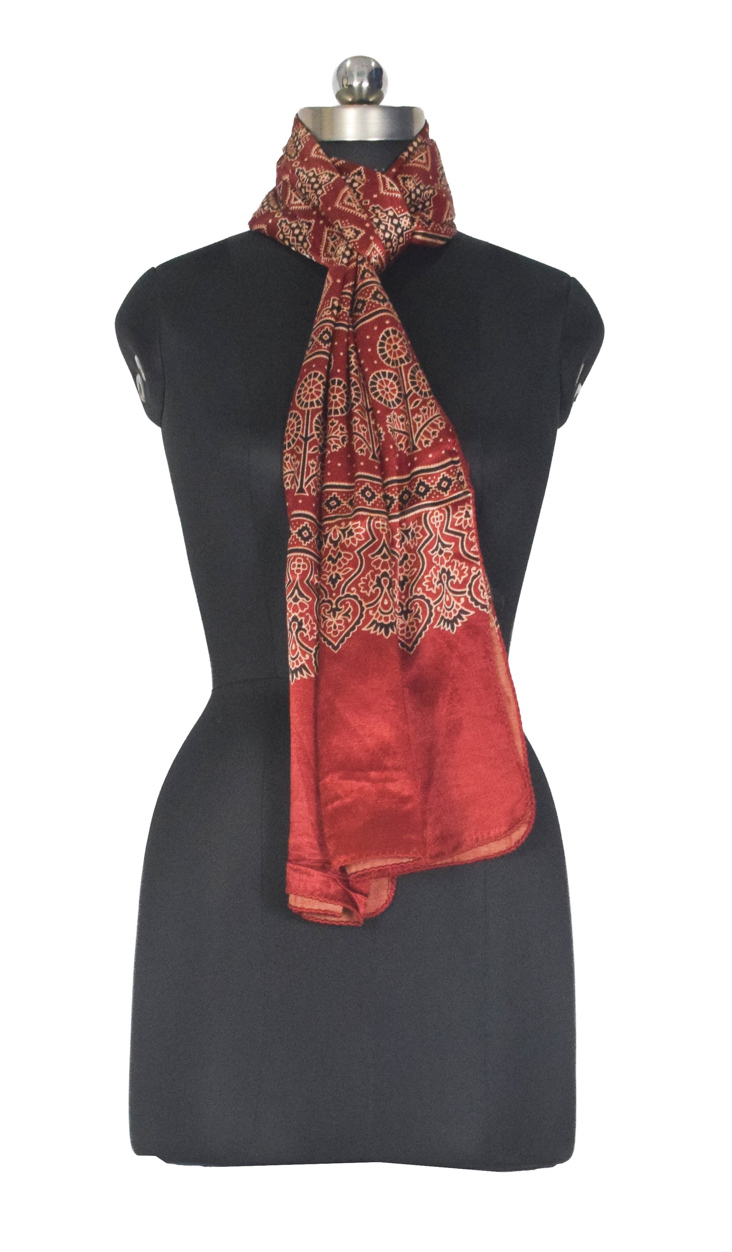 Ajrakh Mashru Silk Screen Print Hand Printed Stole  - 2.1 Mtr Length    -  SKU : EK13401A