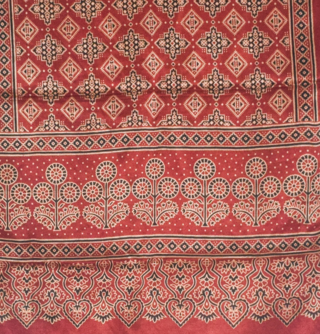 Ajrakh Mashru Silk Screen Print Hand Printed Stole  - 2.1 Mtr Length    -  SKU : EK13401A