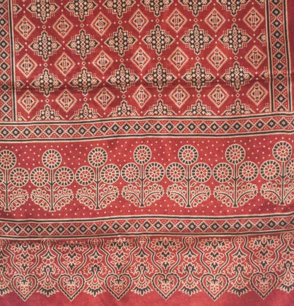 Ajrakh Mashru Silk Screen Print Hand Printed Stole  - 2.1 Mtr Length    -  SKU : EK13401A