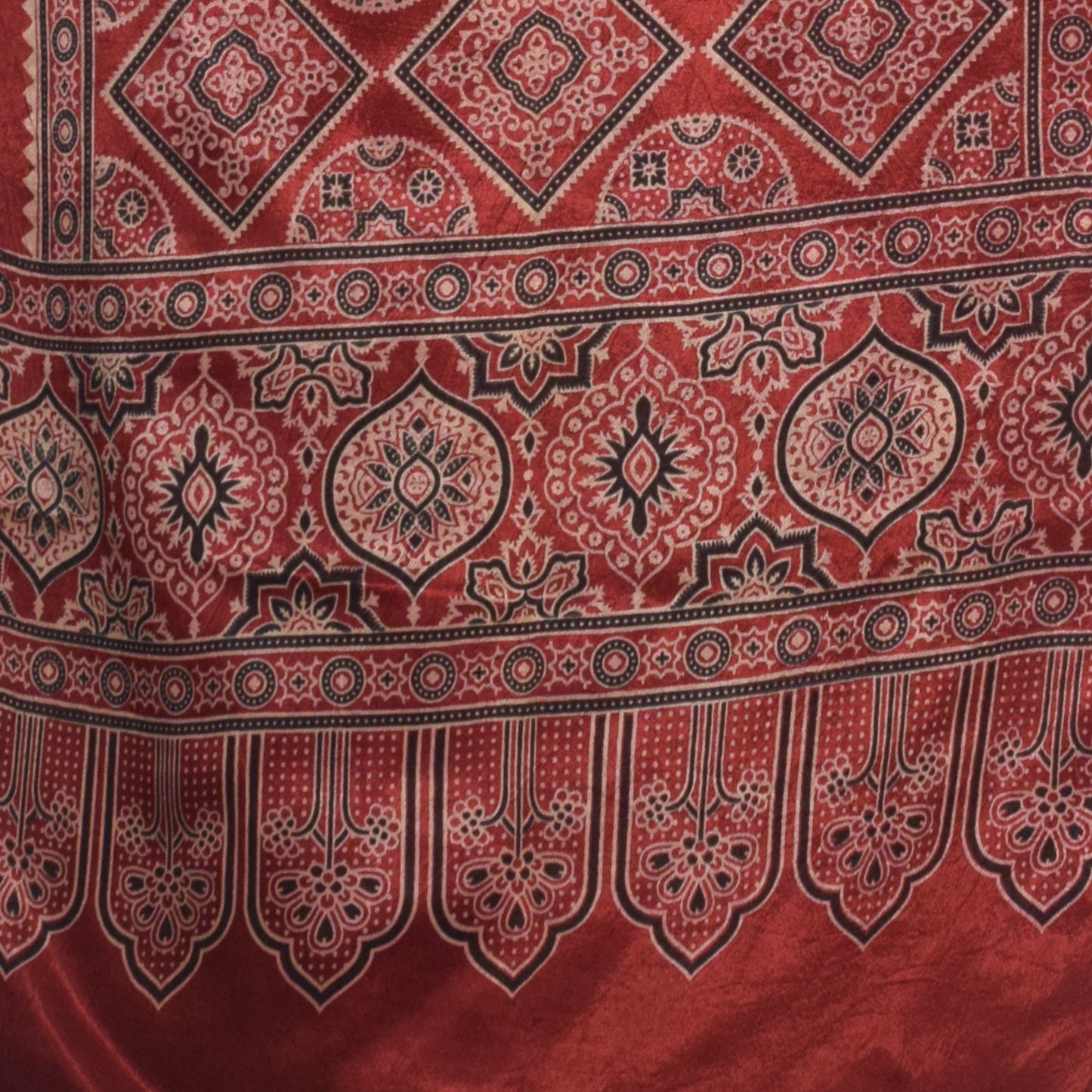 Ajrakh Mashru Silk Screen Print Hand Printed Stole  - 2.1 Mtr Length    -  SKU : JH24202A