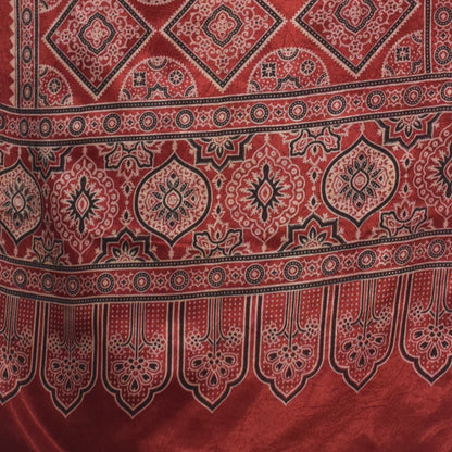 Ajrakh Mashru Silk Screen Print Hand Printed Stole  - 2.1 Mtr Length    -  SKU : JH24202A