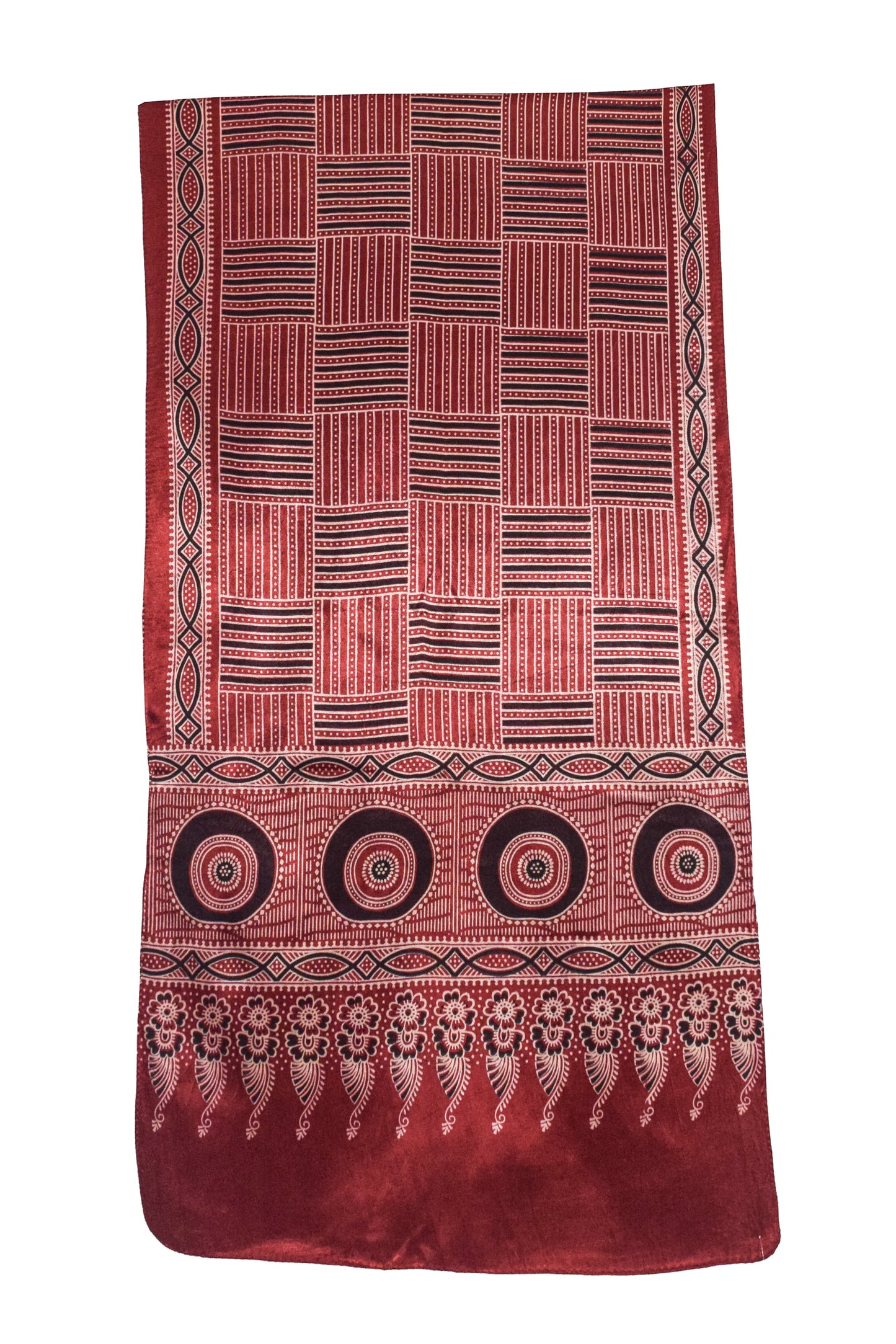 Ajrakh Mashru Silk Screen Print Hand Printed Stole  - 2.1 Mtr Length    -  SKU : JH24202D