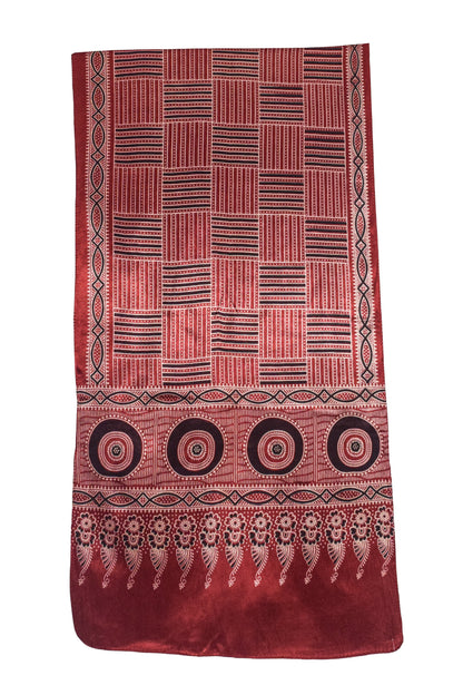 Ajrakh Mashru Silk Screen Print Hand Printed Stole  - 2.1 Mtr Length    -  SKU : JH24202D