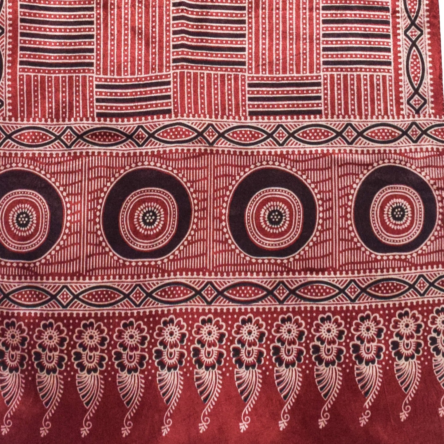 Ajrakh Mashru Silk Screen Print Hand Printed Stole  - 2.1 Mtr Length    -  SKU : JH24202D