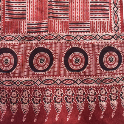Ajrakh Mashru Silk Screen Print Hand Printed Stole  - 2.1 Mtr Length    -  SKU : JH24202D