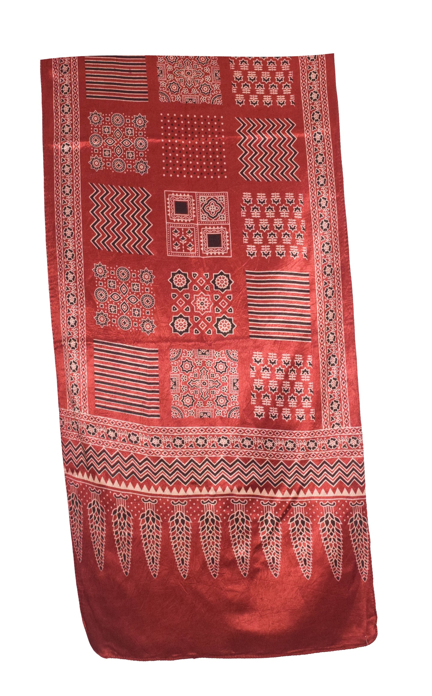 Ajrakh Mashru Silk Screen Print Hand Printed Stole  - 2.1 Mtr Length    -  SKU : JH24202I