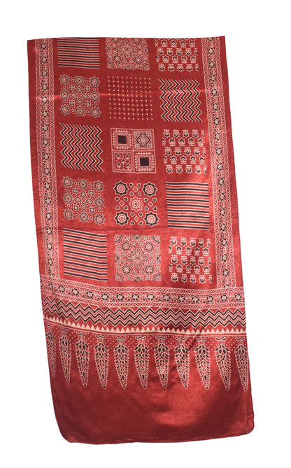 Ajrakh Mashru Silk Screen Print Hand Printed Stole  - 2.1 Mtr Length    -  SKU : JH24202I