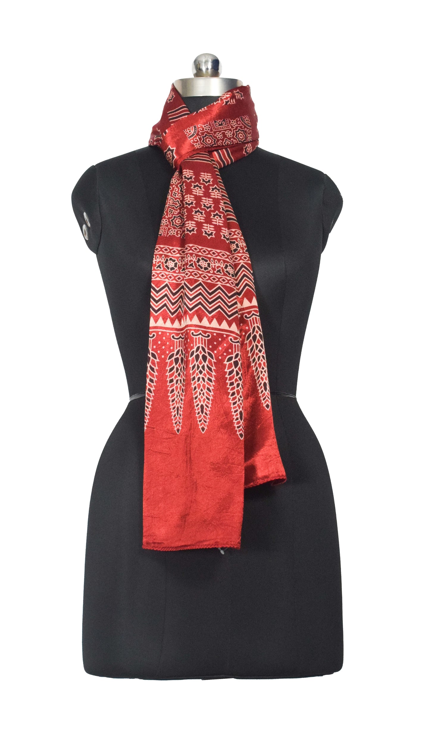 Ajrakh Mashru Silk Screen Print Hand Printed Stole  - 2.1 Mtr Length    -  SKU : JH24202I
