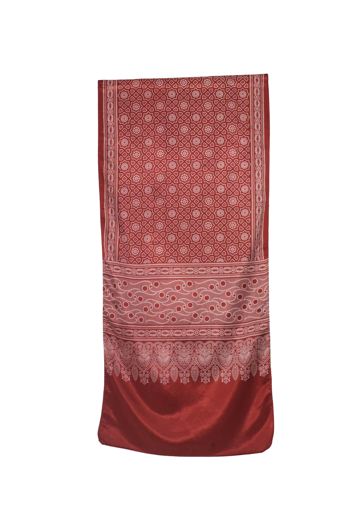 Ajrakh Mashru Silk Screen Print Hand Printed Stole  - 2.1 Mtr Length    -  SKU : JH26101A