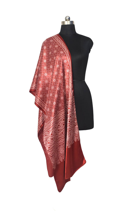Ajrakh Mashru Silk Screen Print Hand Printed Stole  - 2.1 Mtr Length    -  SKU : JH26101A