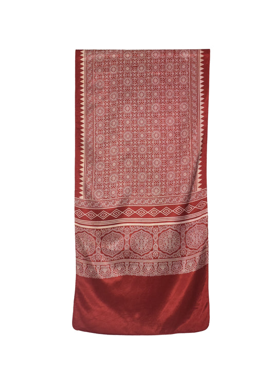 Ajrakh Mashru Silk Screen Print Hand Printed Stole  - 2.1 Mtr Length    -  SKU : JH26101F